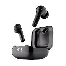 Pair of Ultima Atom 211 earbuds inside open charging case on white background